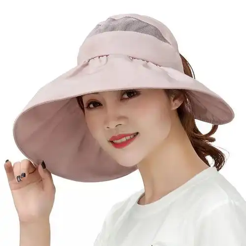 爆款防晒帽子女夏天韩版太阳帽遮脸防紫外线遮阳帽户外空顶折叠大,一品好特惠
