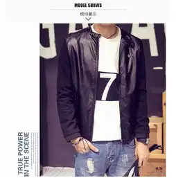 维杰斯2018春装新款男士日系韩版休闲皮夹克时尚修身百搭皮夹克外套男潮8105黑色m
