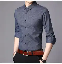 汤河之家男士长袖衬衫2019春秋季纯棉修身韩版寸衫青年时尚潮流男装衬衣tb
