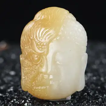 和田玉糖白玉一念之间佛魔挂件
