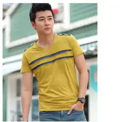 乐则行夏季新款纯棉男士短袖t恤男时尚休闲v领t恤衫jndbs0500

