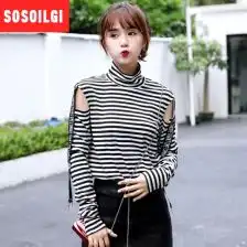 黑白条纹t恤男长袖宽松韩版
