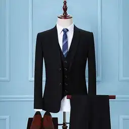 男士西服套装修身三件套黑色职业装正装工作服新郎结婚礼服
