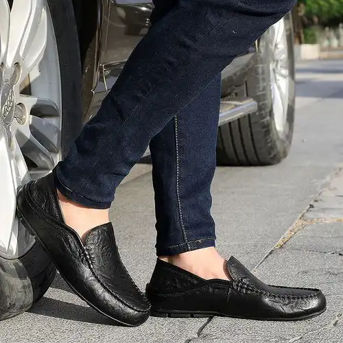 三通宏透气男鞋休闲皮鞋男士舒适豆豆鞋子男
