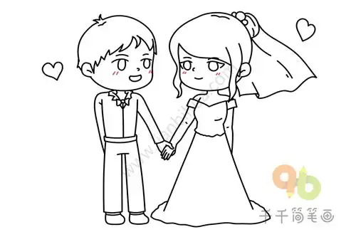 婚礼上的情侣简笔画爱是真诚
