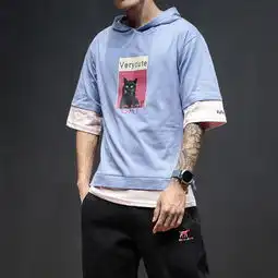 马切达阿四t18834p3595棉5聚酯纤维新款大码t恤男
