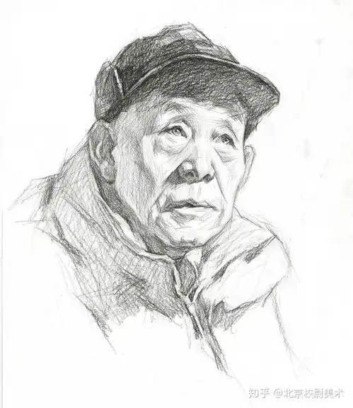 素描头像四分之三侧面男老年步骤示范解析
