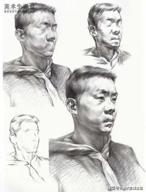 联考素描教程丨四分之三侧长胡素描头像教学讲解课子男老年
