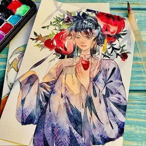 水彩插画古风飘逸动漫男生人物手绘素材
