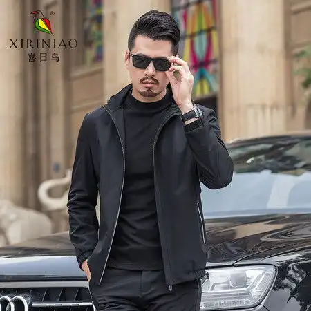 汤河之家户外连帽中老年夹克男2019秋季新款男士夹克商务休闲纯色外套男c
