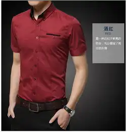 汤河之家夏季新款短袖衬衫男韩版修身纯色休闲青年百搭纯棉半袖薄款白衬衣
