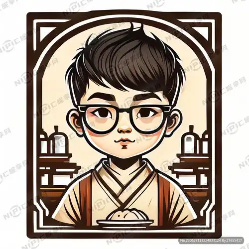 ai创作图正脸短发带眼镜可爱儿童版男性简洁线条画不上色工业风餐厅标志nipic.com

