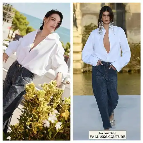 47岁舒淇在国外超长脸穿巩俐同风格白衬衫造型封神,美得太惊艳
