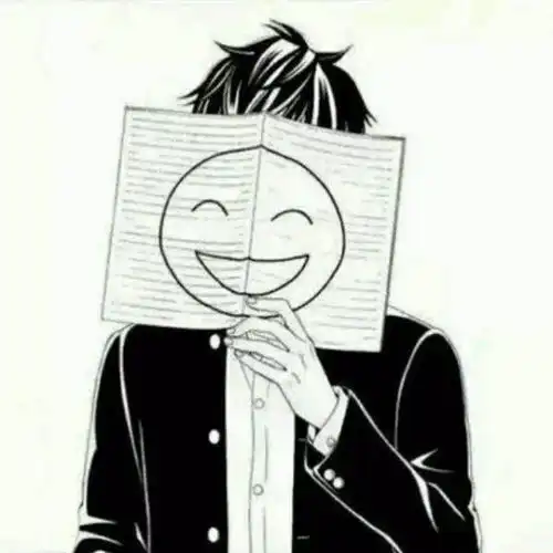 谁有一张图片,是一个人手里拿着一个笑脸面具而自己在哭
