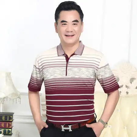 洋湖轩榭爸爸装冰丝短袖t恤中年男士翻领夏装中老年人爷爷polo杉半袖夏季c
