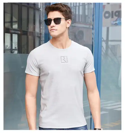 汤河之家短袖t恤男速干透气圆领宽松上衣休闲夏季新款纯色t恤衫时尚潮
