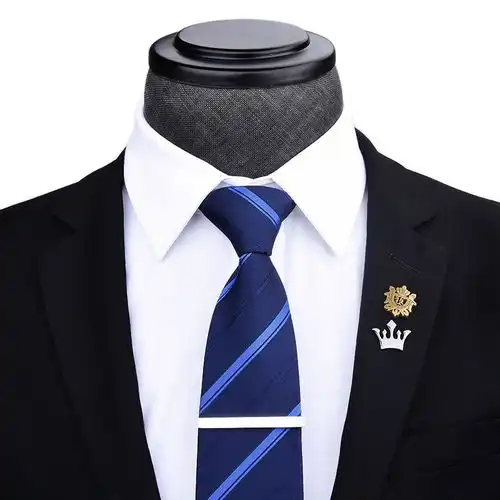 礼盒装男士商务正装领带胸针领带夹六件套装8cm深蓝色职业条纹
