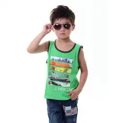 佩尔斯儿童无袖圆领间色印t恤衫夏季男童绿色

