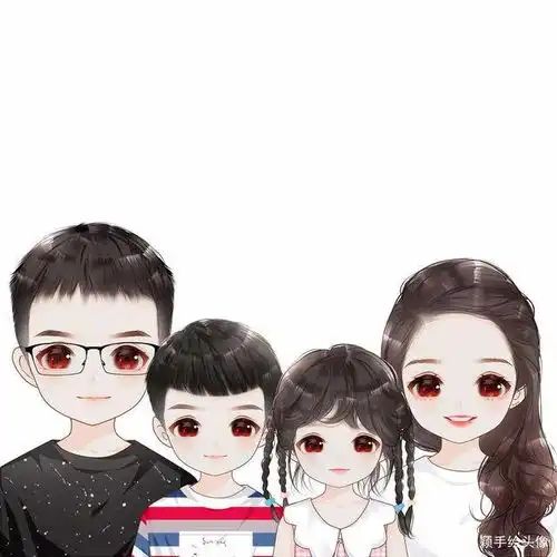 真人照片手绘,一家四口卡通头像,精致可爱又好看
