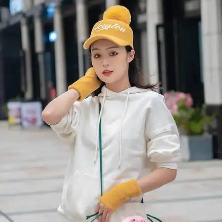 帽子女士秋冬季毛球鸭舌帽加厚保暖手套字母韩国貂毛弯檐棒球帽图片大全邮乐官方网站

