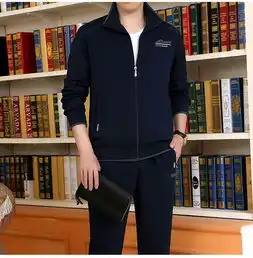 运动套装秋款款开衫男士大码休闲运动衣晨跑中老年高端套装
