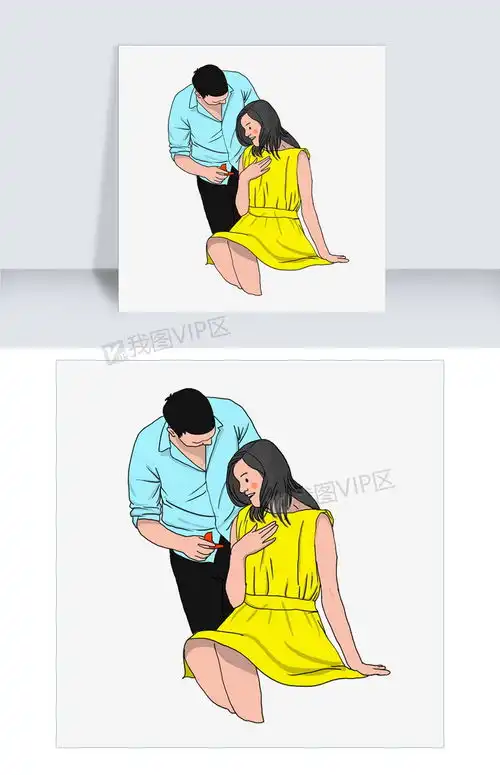 婚礼季男士手拿钻戒低头向女士求婚插画图片素材psb格式下载动漫人物大全

