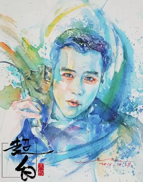 简单粗暴的水彩肖像,让他成为抖音插画封面第一人
