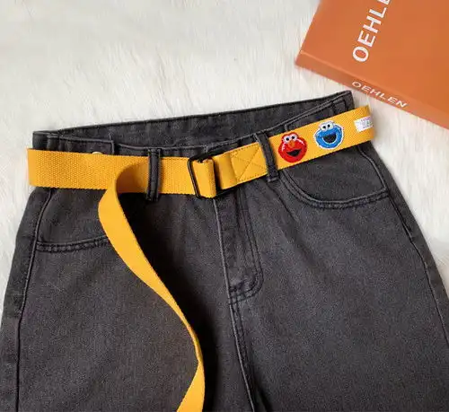 新款芝麻街趣味卡通腰带男女通用帆布带双环扣百搭学生裤带皮带
