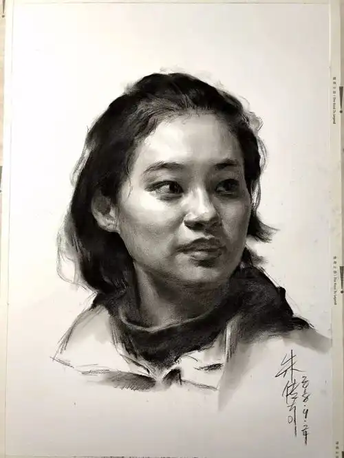 传奇绘画课堂回顾第二九五集朱传奇教你画侧光的回首女青年素描头像
