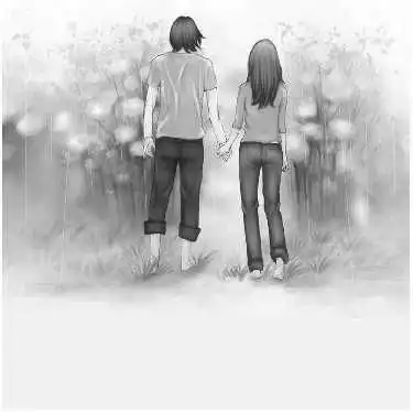 求一张一男一女牵手的背影素描图

