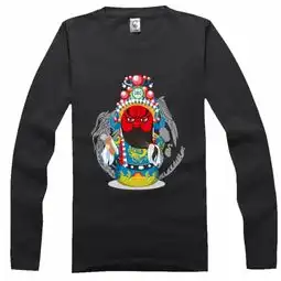 中国风京剧脸谱人物高档彩色纯棉长袖t恤
