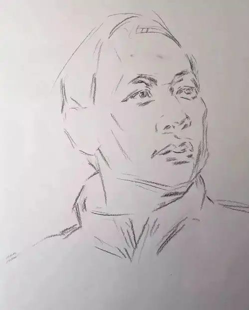 教程教你画标准式四分之三侧男中年素描头像
