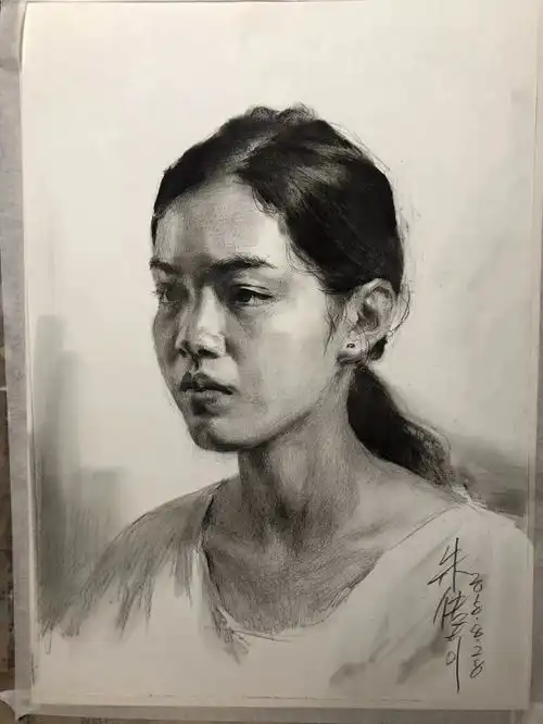 传奇绘画课堂回顾第二七三集朱传奇教你扎马尾辫的侧光女青年素描头像
