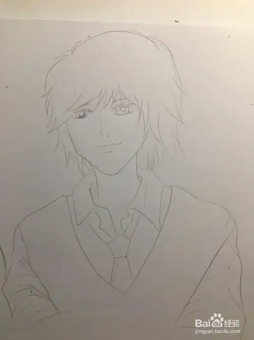动漫人物线稿手绘一个短发帅哥画日漫男孩
