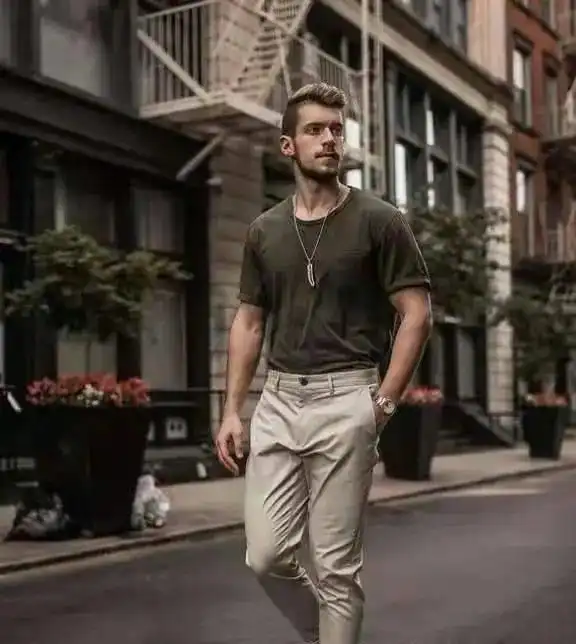 男士绿色短袖t恤搭配各类单品技巧,喜欢的快get起来
