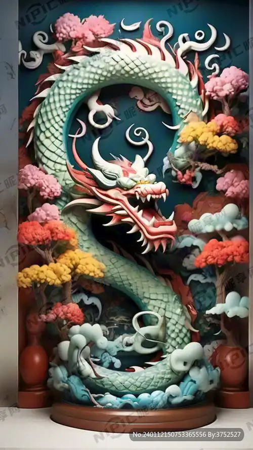ai创作图手绘龙龙国潮祥云盘旋柱子全景nipic.com
