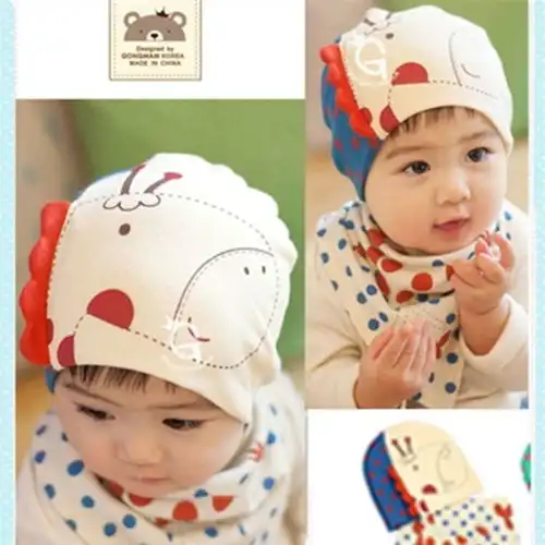 婴儿胎帽子夏男女宝宝围巾夏季新生儿套头帽婴儿三角巾套装双面帽
