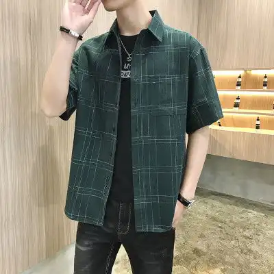 男生夏季格子衬衫潮流休闲风青少年网红衬衫
