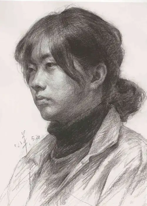 素描头像女青年原来是这样画的,你是不是还在傻傻的画调子
