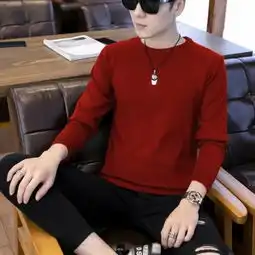 圆领毛衣男春秋季新款潮韩版修身纯色慵懒风潮流个性青少年上衣
