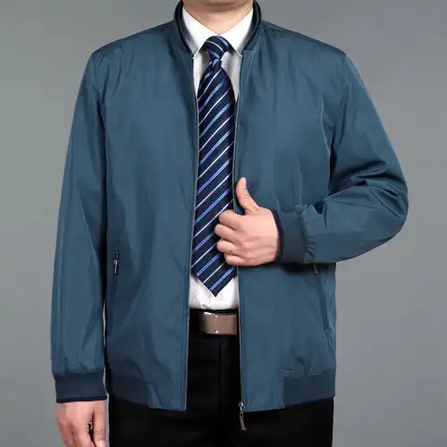 汤河之家2019新款春秋装中年男装夹克商务休闲立领夹克男中老年爸爸装外套b
