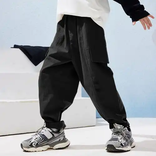 精典泰迪classicteddy童装儿童裤子男童牛仔裤中小童休闲运动裤2021新款绣花束脚黑色110
