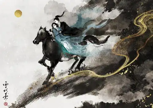 古风仙侠水墨插画窗含西岭千秋雪

