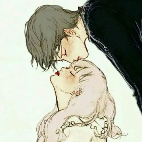 动漫黑白情侣头像男亲女额头
