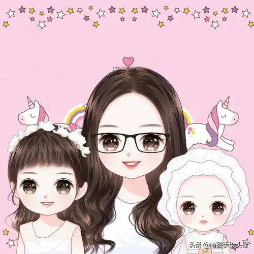 一家三口四口全家福手绘微信头像可爱又温馨
