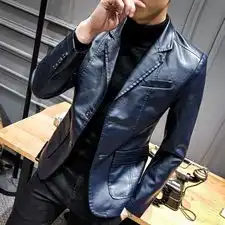 x812p95青年男士休闲时尚皮衣韩版潮流小西装pu皮西服男修身外套
