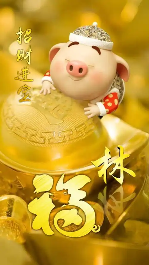 猪猪拜年,恭喜发财,招财进宝50张姓氏壁纸美美美
