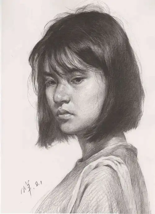 素描头像女青年原来是这样画的,你是不是还在傻傻的画调子
