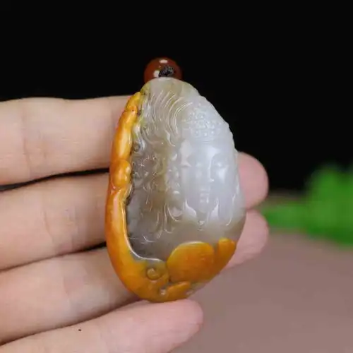 和田玉糖白玉一念之间佛魔挂件
