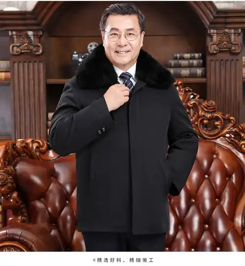 高品质白鸭绒驼绒爸爸装冬季中长外套款防寒保暖羽绒服中老年人衣中年男装855
